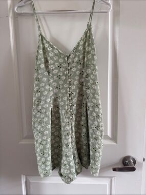 American Eagle Outfitters Light Sage Floral Button-Front romper